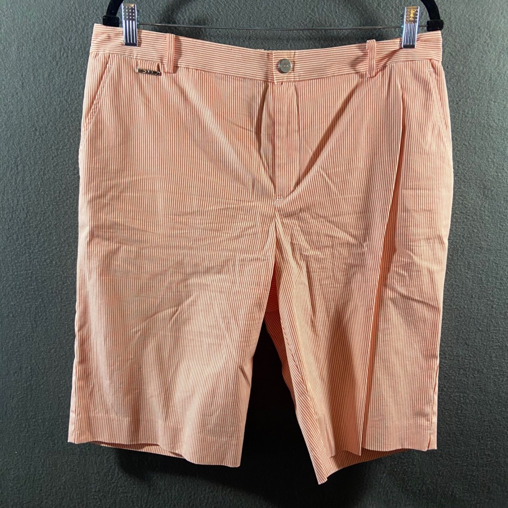 Lauren Ralph Lauren Active Shorts 12 Seersucker Pinstripe Orange White Cotton